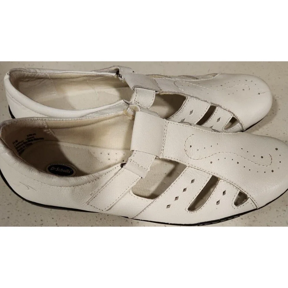 Dr Scholls Shoes Womens 11 W White Mary Jane Hook Loop Comfort Leather‎ E5M-09